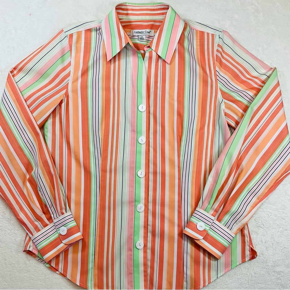 COLDWATER CREEK Multicolor Striped Long Sleeve Button Down Shirt | Woman Small